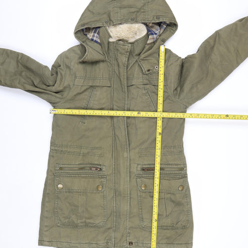 New Look Women’s Green Cotton Hooded Parka Jacket Size 8
