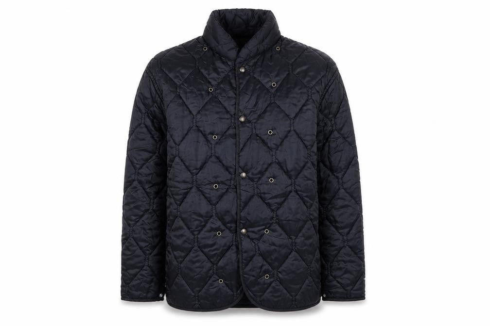 Front view of Aquarium Clothing Men's Black Quilted Mid-Length Jacket, size 52, Regular