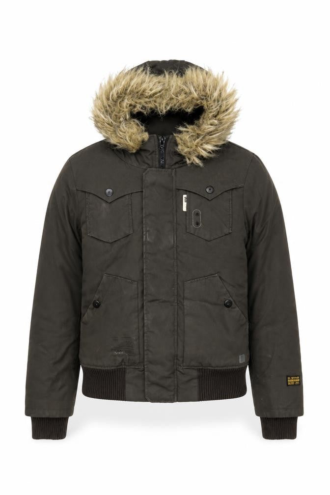 G-Star RAW Men's Green Hooded Bomber Jacket M Faux Fur Trim Winter