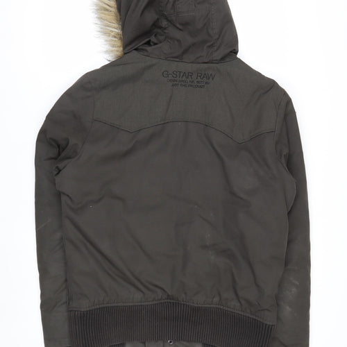 G-Star RAW Men's Green Hooded Bomber Jacket M Faux Fur Trim Winter