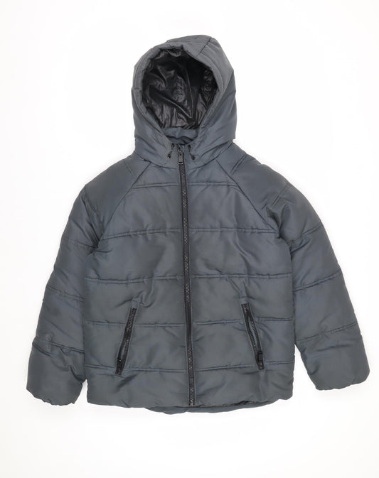 Marks and Spencer Boys Grey Hooded Puffer Jacket 12-13 Years Shower Resistant