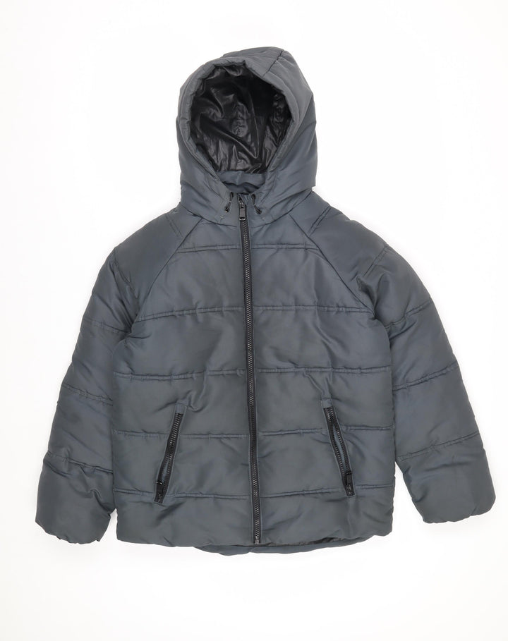Marks and Spencer Boys Grey Hooded Puffer Jacket 12-13 Years Shower Resistant