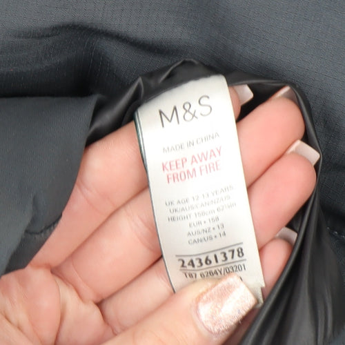 Marks and Spencer Boys Grey Hooded Puffer Jacket 12-13 Years Shower Resistant