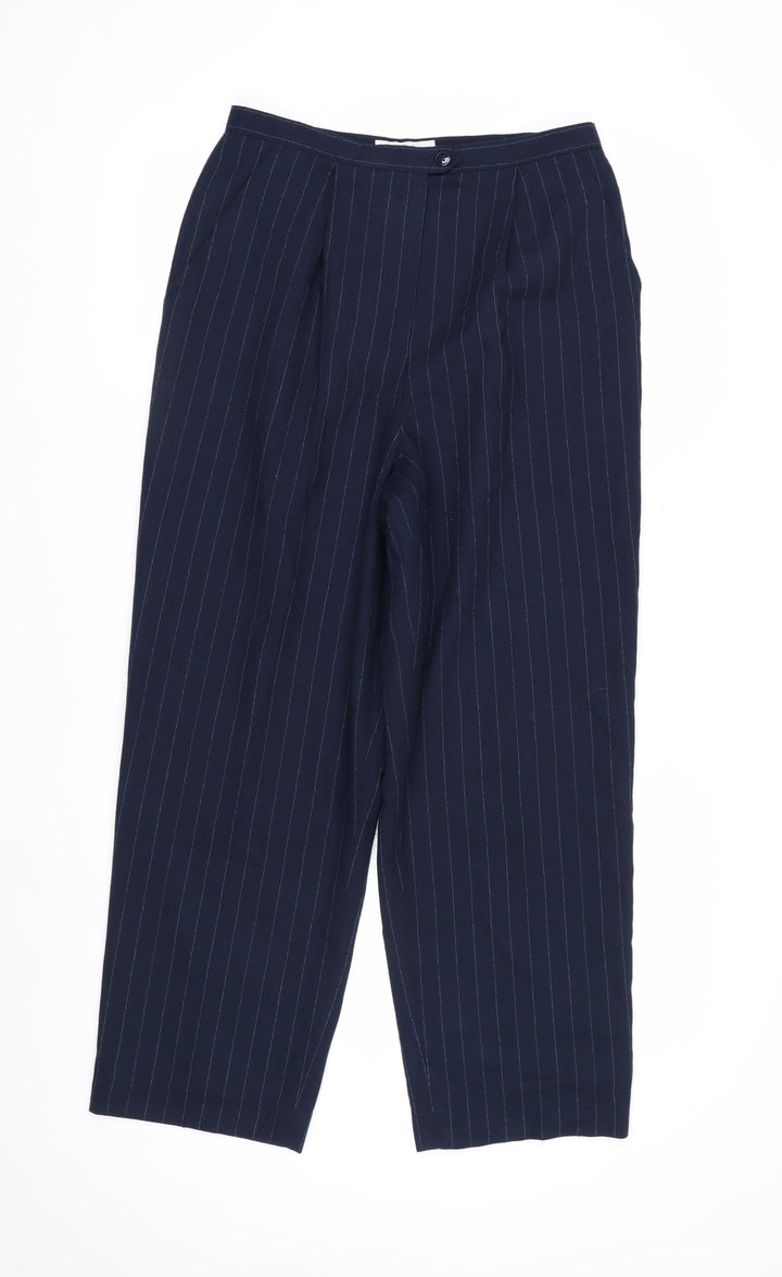 Dressbarn Women’s Blue Pinstripe Pleated Straight Trousers Size 8
