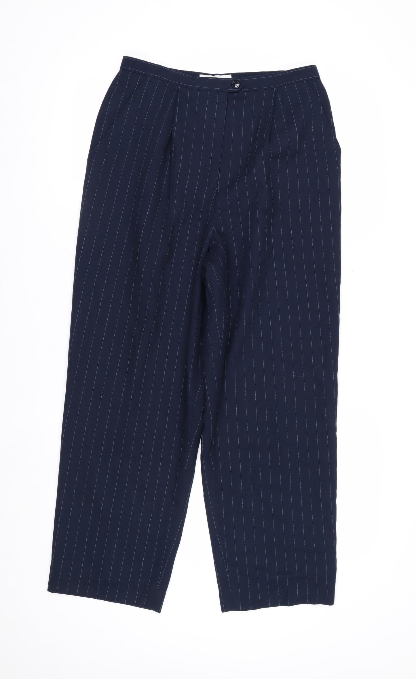 Dressbarn Women’s Blue Pinstripe Pleated Straight Trousers Size 8