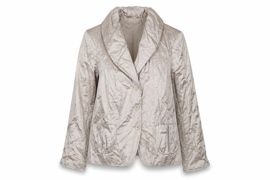 Front view of Cassani Women Beige Shawl Collar Single-Breasted Suit Jacket, size 16