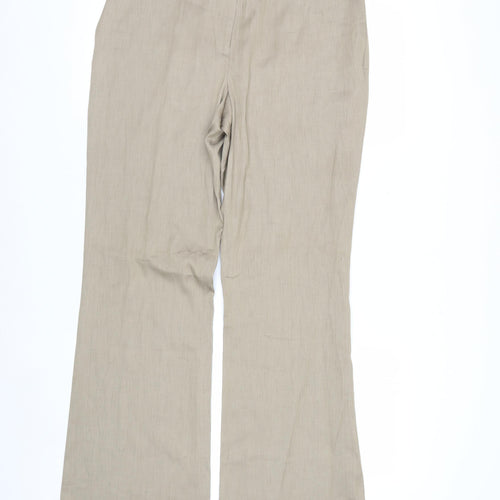Anne Klein Womens Beige Wide-Leg Trousers Size 14 Linen Blend