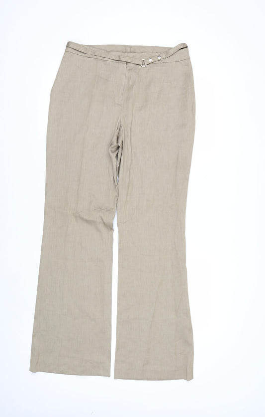 Anne Klein Womens Beige Wide-Leg Trousers Size 14 Linen Blend