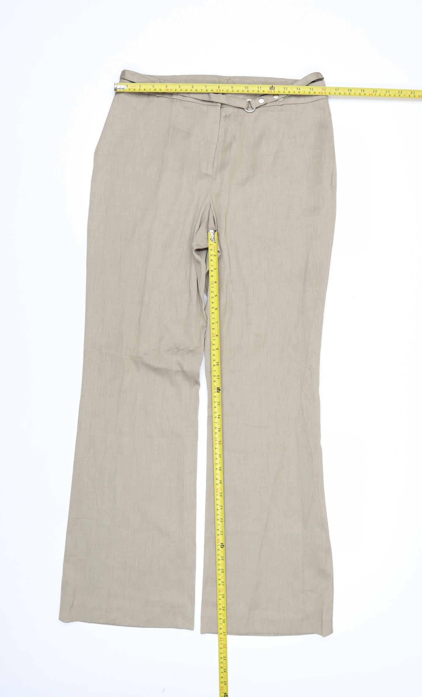 Anne Klein Womens Beige Wide-Leg Trousers Size 14 Linen Blend