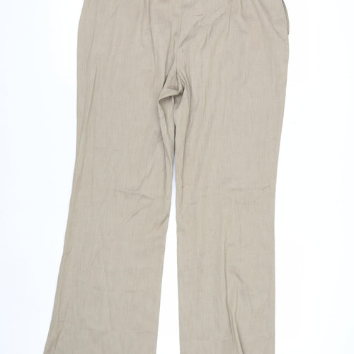 Anne Klein Womens Beige Wide-Leg Trousers Size 14 Linen Blend
