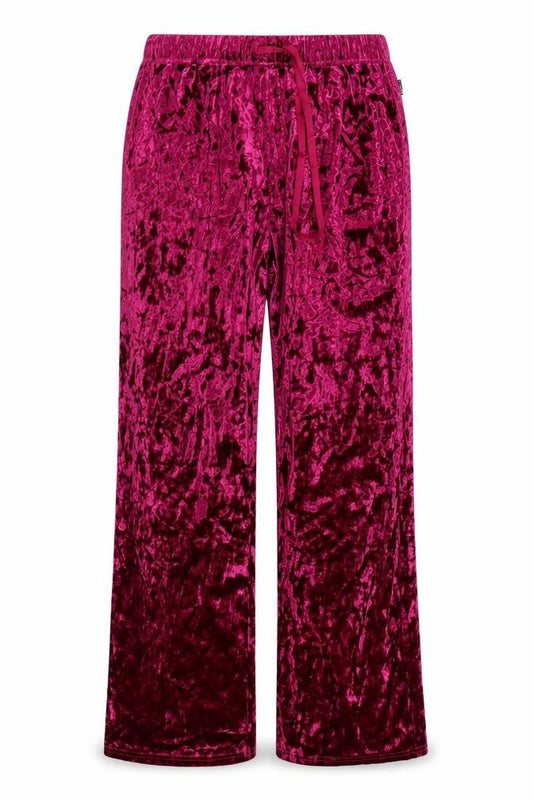Front view of Tahari women’s pink crushed velvet straight trousers, size M