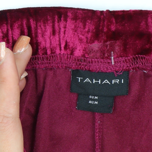 Tahari Womens Pink Crushed Velvet Straight Trousers Size M