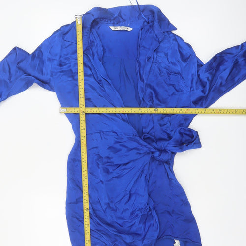 Zara Women’s Blue Viscose Wrap Shirt Dress Size 12