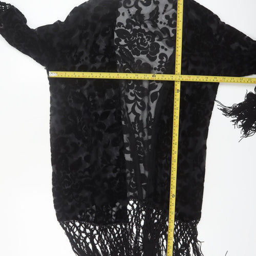 Shop The Trends Women Black Floral Fringe Sheer Cover Up M