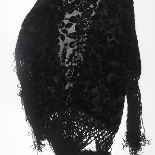 Shop The Trends Women Black Floral Fringe Sheer Cover Up M