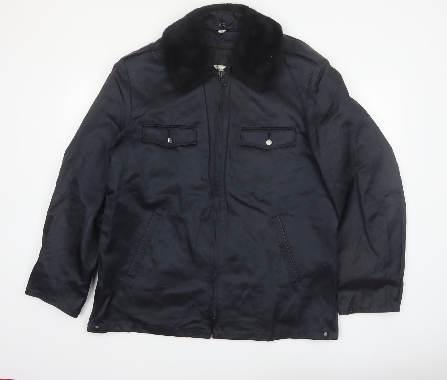 Blauer Men's Black 42 Regular Bomber Jacket with Faux Fur Collar