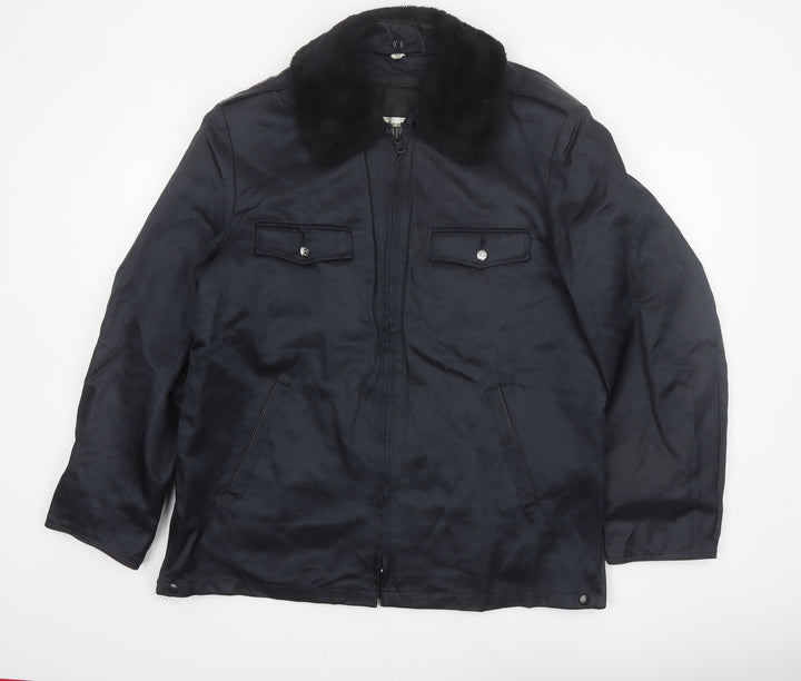 Blauer Men's Black 42 Regular Bomber Jacket with Faux Fur Collar