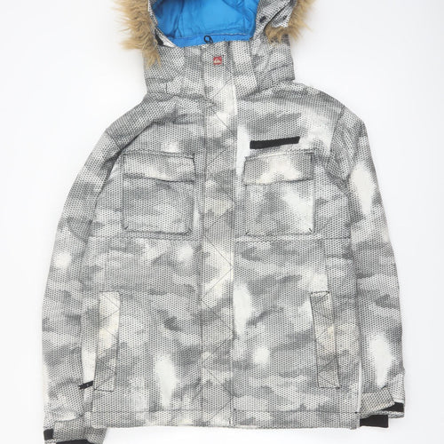 Quiksilver Teens Grey Ski Jacket Faux Fur Hooded Size 14 Waterproof