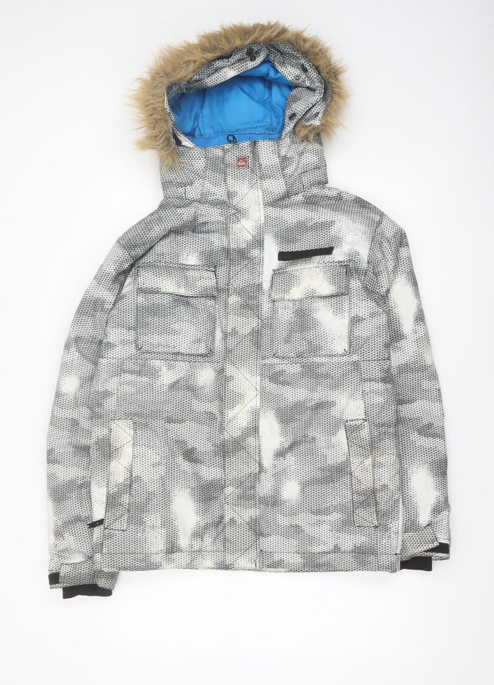 Quiksilver Teens Grey Ski Jacket Faux Fur Hooded Size 14 Waterproof