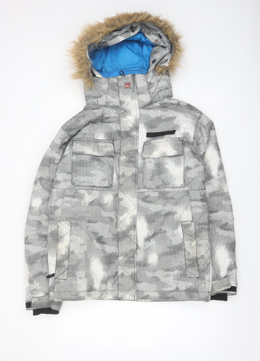 Quiksilver Teens Grey Ski Jacket Faux Fur Hooded Size 14 Waterproof