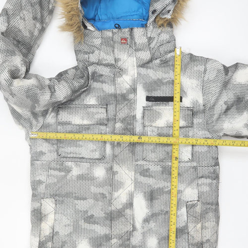 Quiksilver Teens Grey Ski Jacket Faux Fur Hooded Size 14 Waterproof