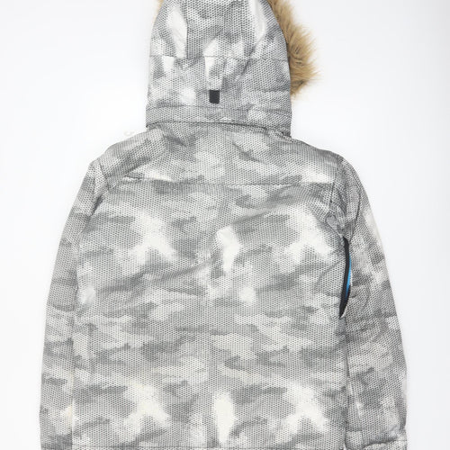 Quiksilver Teens Grey Ski Jacket Faux Fur Hooded Size 14 Waterproof