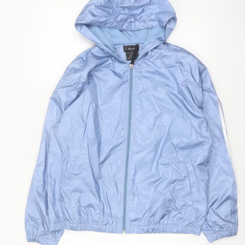 LAVON Women Blue Hooded Nylon Windbreaker Jacket M