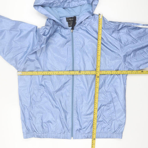 LAVON Women Blue Hooded Nylon Windbreaker Jacket M