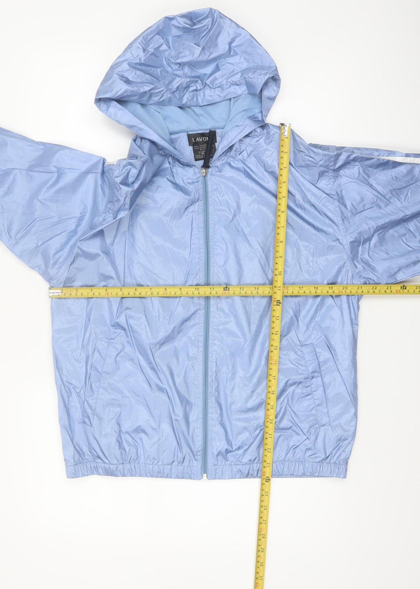 LAVON Women Blue Hooded Nylon Windbreaker Jacket M