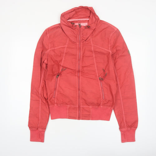 Bench Womens Pink Bomber Jacket Size L Hooded Full Zip Casual