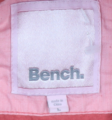 Bench Womens Pink Bomber Jacket Size L Hooded Full Zip Casual