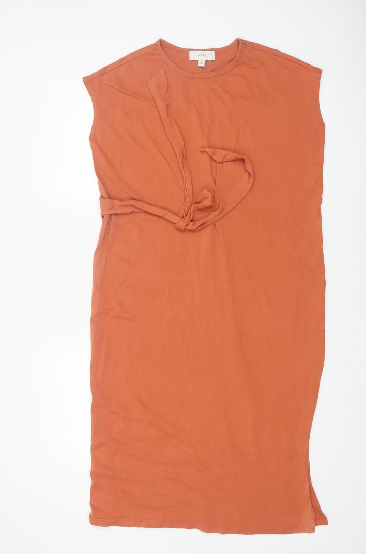 Next Women Orange Cotton Belted T-Shirt Dress Size 10