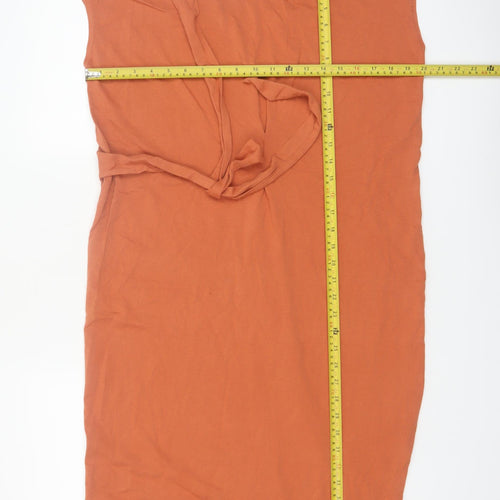 Next Women Orange Cotton Belted T-Shirt Dress Size 10
