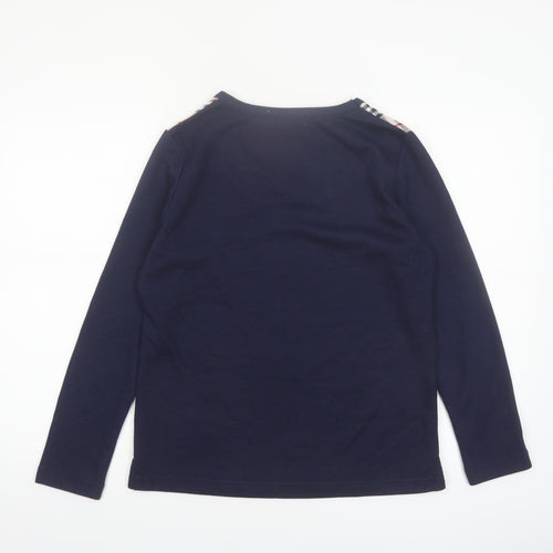 Sara Louise Womens Blue Check Trim Long Sleeve V-Neck T-Shirt Size S