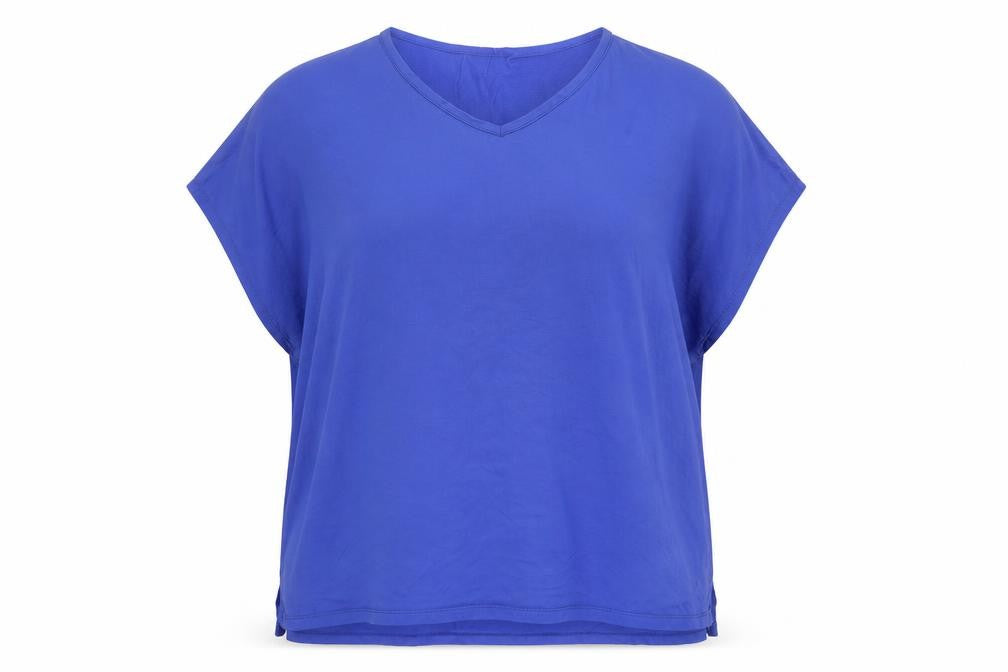 Front view of Friends Like These Women's Blue V-Neck Relaxed Blouse, size 20