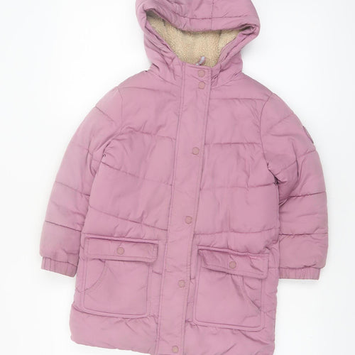 FatFace Girls Pink Hooded Puffer Coat 5-6 Years Winter Lined Jacket