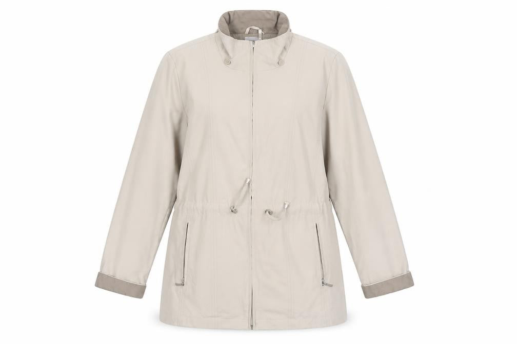 Front view of Debenhams Classics Women’s Beige Mid-Length Rain Coat, size UK 10