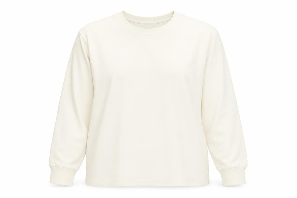 Front view of Uniqlo Women Ivory Long Sleeve Basic Stretch T-Shirt, size 2XL