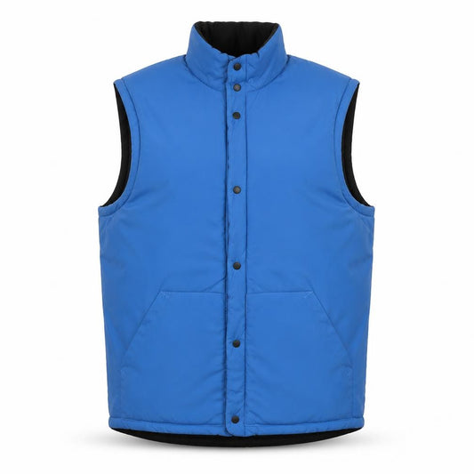 Front view of Jaeger Men's Blue Wool Blend Padded Waistcoat, size M