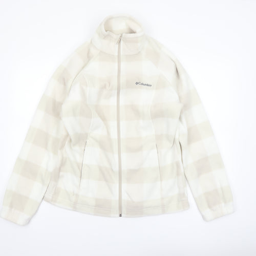 Columbia Women Beige Check Fleece Full Zip Jacket Size L