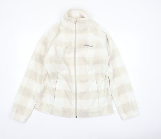 Columbia Women Beige Check Fleece Full Zip Jacket Size L