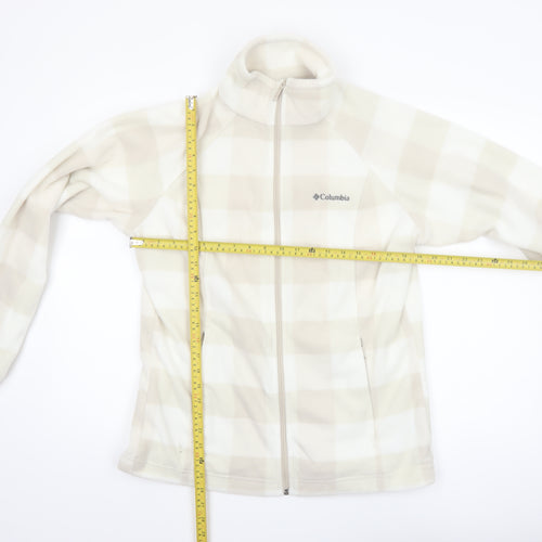 Columbia Women Beige Check Fleece Full Zip Jacket Size L