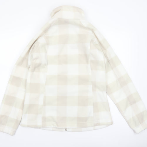 Columbia Women Beige Check Fleece Full Zip Jacket Size L