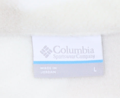 Columbia Women Beige Check Fleece Full Zip Jacket Size L