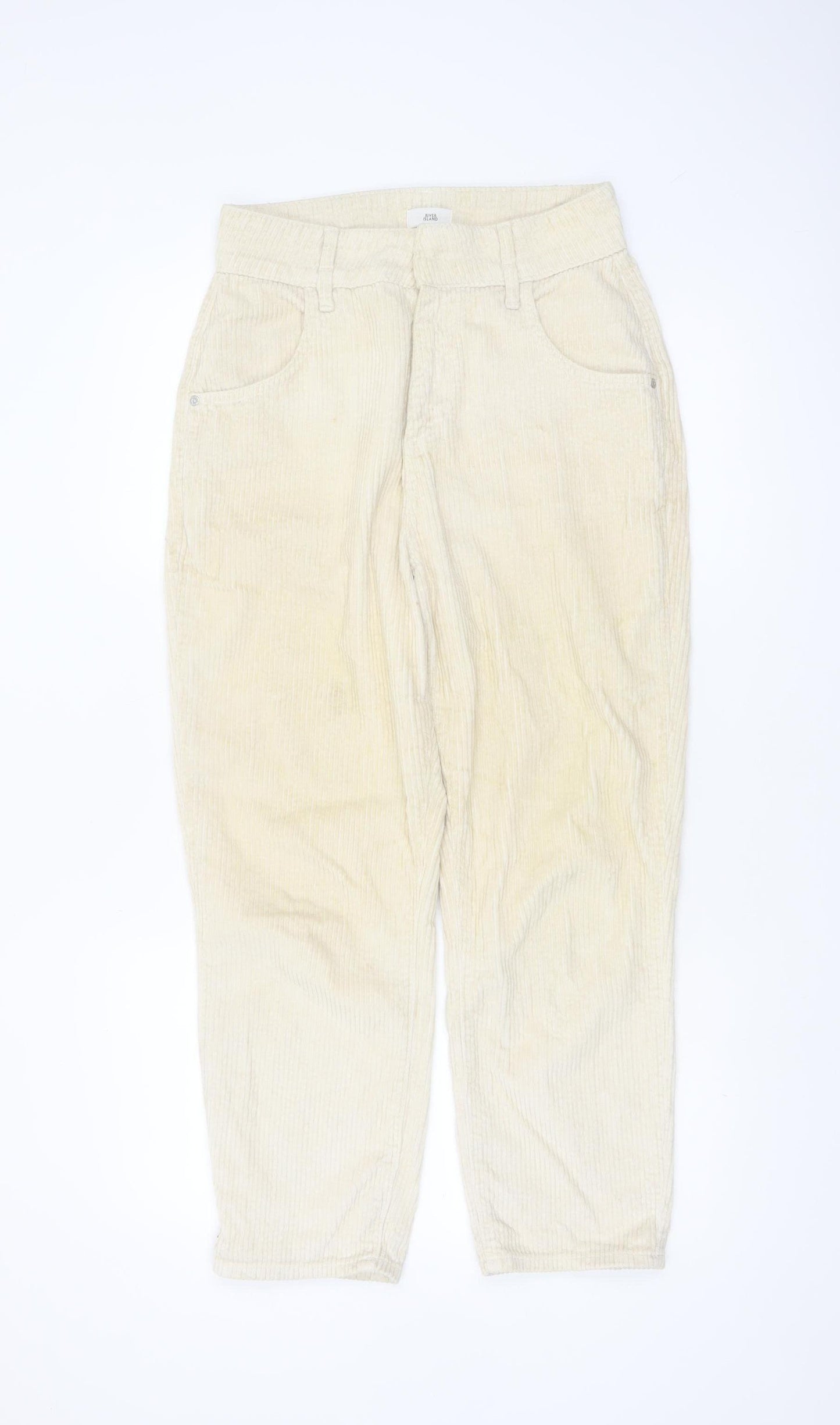 River Island Women Beige Corduroy Trousers Size 10 Regular Straight Cotton