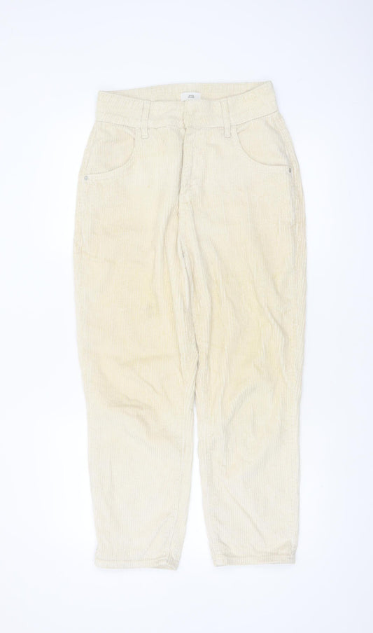 River Island Women Beige Corduroy Trousers Size 10 Regular Straight Cotton