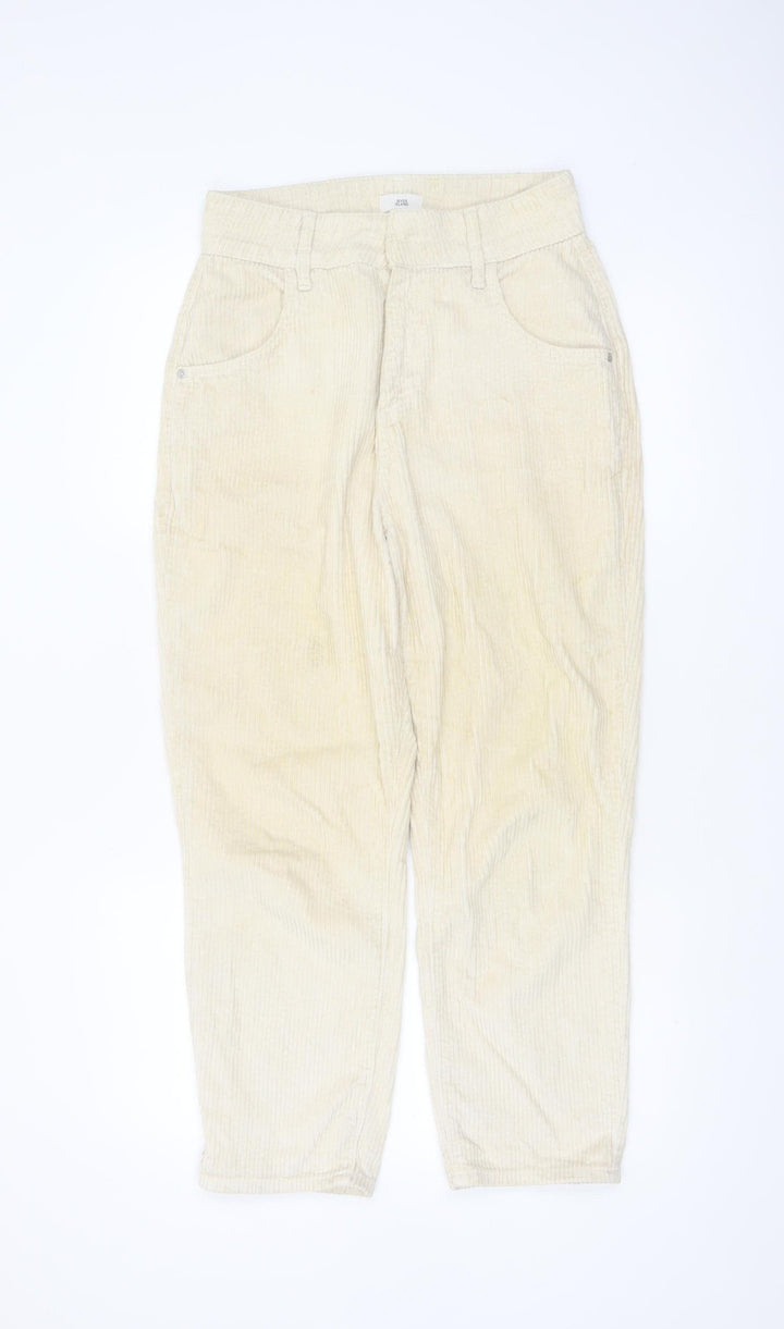 River Island Women Beige Corduroy Trousers Size 10 Regular Straight Cotton