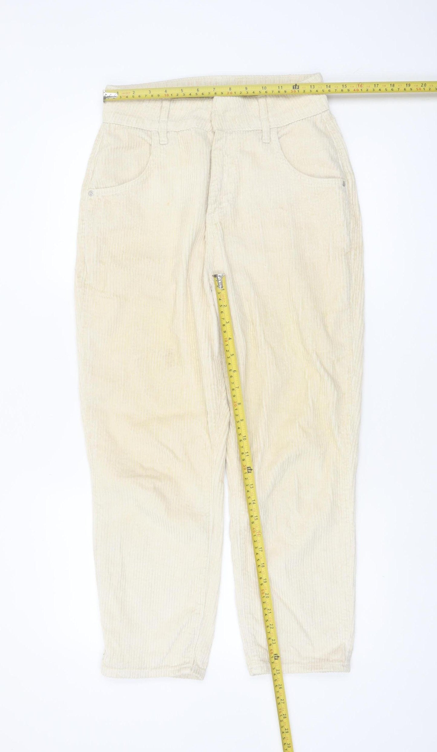 River Island Women Beige Corduroy Trousers Size 10 Regular Straight Cotton