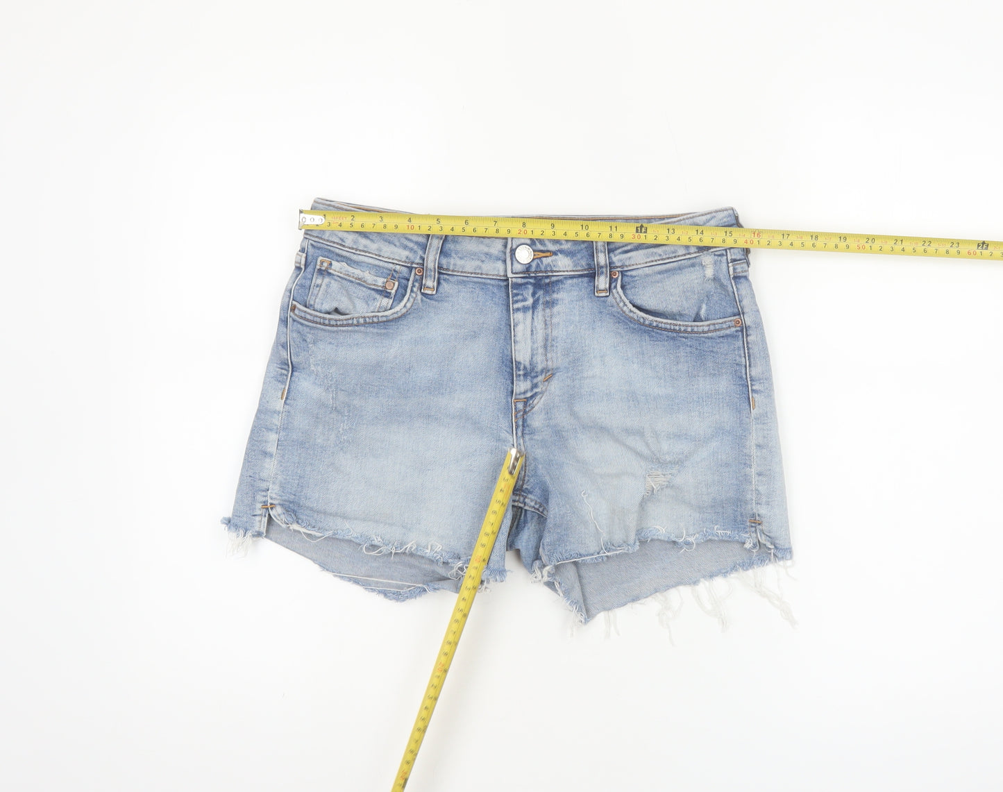 &Denim Womens Blue Size 8 Cut-Off Stretch Denim Shorts