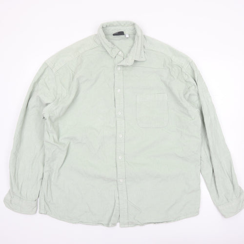 ASOS DESIGN Men's Green Corduroy Button-Up Shirt Long Sleeve Size L